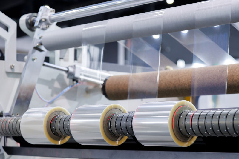 Roll of plastic film in a factory